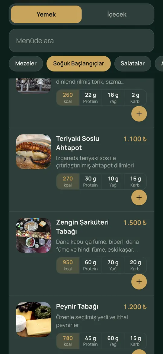 Fotoğraflı menü ürünleri örneği